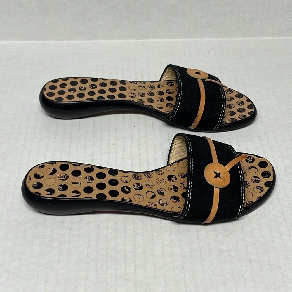Kate spade black & tan Toby polka dot button detail slide leather sandals sz 7 - Picture 5 of 12